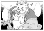  anthro blood bodily_fluids chubby_male clothed clothing gouryou male mammal mohawk_(hairstyle) nunutaro3 solo suid suina sus_(pig) tokyo_afterschool_summoners video_games wild_boar wounded 