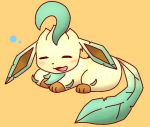  eeveelution eyes_closed leafeon nintendo orange_background pikatiu pok&eacute;mon pok&eacute;mon_(species) simple_background sleeping video_games 