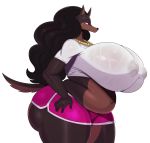  2019 absurd_res anthro belly big_breasts big_butt black_hair black_nose bottomwear breasts butt canid canine canis clothed clothing digital_media_(artwork) dobermann domestic_dog female hair hi_res huge_breasts huge_butt jewelry laverne_(sssonic2) long_hair mammal navel necklace nipple_outline overweight overweight_female pinscher shirt shorts simple_background solo sssonic2 thick_thighs topwear white_background yellow_eyes 