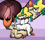  1-upclock 2019 absurd_res anthro black_eyes blue_eyes blue_sclera digital_media_(artwork) duo eyes_closed fangs female fur hi_res internal jirachi kissing legendary_pok&eacute;mon male male/female nintendo open_mouth orange_fur pok&eacute;mon pok&eacute;mon_(species) purple_background sex simple_background tongue tongue_out victini video_games white_skin 