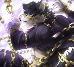 anthro black_nose black_sclera canid canine canis chain clothed clothing dog_tags domestic_dog fur garmr hi_res male mammal multicolored_fur muscular muscular_male tach8 tokyo_afterschool_summoners two_tone_fur video_games yellow_eyes 