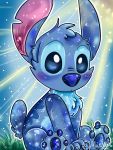  2019 3:4 4_toes alien back_markings blue_claws blue_eyes blue_fur blue_nose blue_pawpads blush chest_tuft claws digital_drawing_(artwork) digital_media_(artwork) disney experiment_(lilo_and_stitch) fluffy fur head_tuft lilo_and_stitch mak8906 markings notched_ear outline pawpads sitting small_tail solo stitch_(lilo_and_stitch) toes tuft 