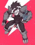  2019 alternate_version_at_source anthro balls black_fur chang52084 claws erection front_view fur humanoid_penis male mammal mustelid nintendo nude obstagoon penis pok&eacute;mon pok&eacute;mon_(species) simple_background smile solo standing tongue video_games white_fur 