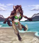  2015 anthro beach bikini breasts clothing eyes_closed female hair happy hyaenid long_hair mammal manda_panda outside seaside solo swimwear 