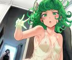  2girls black_hair blush breast_hold breasts cape close cropped fubuki_(onepunch_man) green_eyes green_hair hewsack nipples onepunch_man see_through short_hair tatsumaki_(onepunch_man) 