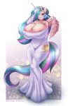  areola areola_slip big_breasts breasts cleavage clothed clothing equid female friendship_is_magic hi_res horn huge_breasts mammal mrkashkiet my_little_pony nipple_outline princess_celestia_(mlp) winged_unicorn wings 