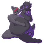  2019 absurd_res alpha_channel anthro belly belly_grab big_belly black_fur blush canid canine canis digital_media_(artwork) duo embarrassed eyes_closed fluffy fur grey_fur grope hi_res hug kneeling machine male mammal nude obese obese_male open_mouth overweight overweight_male paws protogen robot simple_background sitting smile thefoxydragon tongue tongue_out transparent_background wolf 