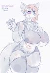  absurd_res anthro big_breasts breasts canid canine chest_tuft dovecake female heterochromia hi_res mammal nipple_outline tongue tongue_out tuft 