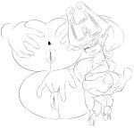  2015 absurd_res anal anal_fingering anus big_butt black_and_white butt butt_grab digital_drawing_(artwork) digital_media_(artwork) disembodied_hand duo female fingering fingering_partner grope hand_on_butt hi_res humanoid line_art midna monochrome nintendo not_furry pussy simple_background smile solo_focus the_legend_of_zelda thecon twili twilight_princess video_games white_background 