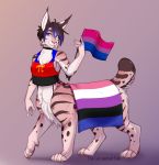  2019 absurd_res ambiguous_gender bisexual_pride_colors black_hair blue_eyes cat_named_fish catnamedfish claws clothed clothing digital_media_(artwork) felid felid_taur feline feline_taur fish_(catnamedfish) flag genderfluid_pride_colors hair hi_res lgbt_pride lynx_taur mammal mammal_taur polyamory_pride_colors pride_color_clothing pride_color_shirt pride_color_topwear pride_colors shirt simple_background smile solo standing taur topwear 