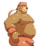  2019 anthro belly blush bottomwear brown_fur bulge clothing fur hi_res humanoid_hands jumperbear male mammal moobs navel overweight overweight_male shorts simple_background solo ursid white_background 