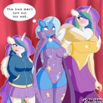  1:1 anthro big_breasts blush breasts equid female friendship_is_magic hi_res horn mammal my_little_pony princess_celestia_(mlp) spunkubus trixie_(mlp) winged_unicorn wings 