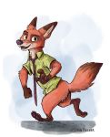  anthro bottomless canid canine clothed clothing dipstick_tail disney fox fur green_eyes looking_at_viewer male mammal multicolored_tail nick_wilde orange_fur solo sophiecabra zootopia 
