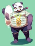  2019 absurd_res alp_(tas) anthro belly black_nose bottomwear clothing fur giant_panda hi_res male mammal overweight overweight_male purple_fur shirt shorts simple_background solo tcho_m tokyo_afterschool_summoners topwear ursid video_games 