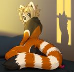  ailurid ambiguous_gender anthro bed crobat_(artist) fur hair inside kneeling looking_at_viewer mammal pillow red_panda solo 