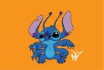  2014 4_arms 4_fingers 4_toes alien antennae_(anatomy) big_ears black_eyes blue_claws blue_fur blue_nose chest_tuft claws digital_media_(artwork) dipstick_antennae disney experiment_(lilo_and_stitch) fingers flat_colors fur head_tuft lilo_and_stitch multi_arm multi_limb multicolored_antennae nathandreggors notched_ear orange_background signature simple_background solo standing stitch_(lilo_and_stitch) toes tuft 