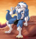  2019 4_toes 5_fingers abs anthro beverage biceps big_muscles black_nose blue_fur blue_hair blue_skin bulge canid canine canis capcom claws clothed clothing cup darkstalkers desert digitigrade eyebrows fingers fur gloves_(marking) hair hi_res hungothenomster jon_talbain leg_markings looking_aside male mammal mane markings multicolored_fur multicolored_hair multicolored_skin muscular muscular_male muscular_thighs nipples pecs penis_outline sitting socks_(marking) solo standing tea tea_cup tight_underwear toe_claws toes topless two_tone_fur two_tone_hair two_tone_skin underwear video_games were werecanid werecanine werewolf white_fur white_hair white_skin wolf yellow_eyes 