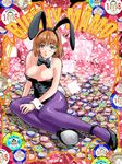  anezaki_mamori animal_ears blue_eyes blush breasts brown_hair bunny_ears bunny_tail bunnysuit casino cleavage eyeshield_21 high_heels konkitto large_breasts nipple_slip nipples pantyhose poker_chip shoes short_hair solo tail 