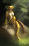  agamid anthro bearded_dragon breasts casual_nudity featureless_breasts female juden lizard non-mammal_breasts nude outside reptile scales scalie smile solo yellow_body yellow_scales 