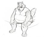  annoyed anthro belly big_belly canid canine canis claws clothed clothing eye_patch eyewear fur greyscale hand_on_knee male mammal monochrome moobs navel nintendo overweight overweight_male sambaba sitting solo star_fox toe_claws video_games wolf wolf_o&#039;donnell 