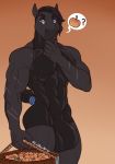  2018 ? anthro basket big_bulge blue_eyes bodysuit bulge castbound clothing equid equine food fruit hair hi_res horse male mammal muscular muscular_male nipples orange_background peaches pecs penis_outline pictographics plant pose scar simple_background skinsuit solo standing tight_clothing 