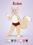  5_fingers anthro briefs bulge canid canine clothing cub fingers fox heterochromia hi_res hybrid iztli male mammal model_sheet navel rodent sciurid solo standing underwear young 