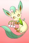  eeveelution flower leafeon nintendo pikatiu pink_background plant pok&eacute;mon pok&eacute;mon_(species) simple_background smile video_games 