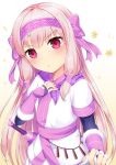  1girl :t absurdres ainu_clothes bangs blush bow commentary_request eyebrows_visible_through_hair fate/grand_order fate_(series) fingerless_gloves flower fur_trim gloves hair_bow hairband highres ka03 long_hair long_sleeves looking_at_viewer red_eyes sitonai solo sword very_long_hair weapon yellow_flower 