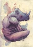  2011 anthro biped grey_skin lundsfryd male mammal nude rhinocerotoid sitting traditional_media_(artwork) 