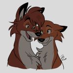  &lt;3 1:1 2019 black_nose disney duo eyelashes female fox_and_the_hound fur grey_background male meertak open_mouth orange_fur romantic simple_background smile teeth tod tongue vixey white_fur 