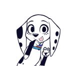  101_dalmatian_street 101_dalmatians 2019 canid canine canis cute_smile dalmatian disney dolly_(101_dalmatians) domestic_dog feral gesture higgly_town_hero mammal solo tongue tongue_out v_sign 