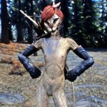  1:1 2019 3d_(artwork) arrow bethesda_softworks bow cub digital_media_(artwork) domestic_cat felid feline felis female forest hi_res khajiit mammal nude pussy quiver skyrim stegi6671 the_elder_scrolls tree video_games young 