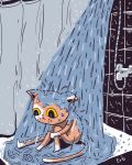  ambiguous_gender curtains depression digital_media_(artwork) domestic_cat erbmaster felid feline felis hi_res mammal nude shower sitting solo water wet yellow_sclera 