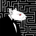  1:1 2009 anthro black_nose bow_tie clothing digital_media_(artwork) fur lundsfryd male mammal maze mouse murid murine no_pupils red_eyes rodent solo suit whiskers white_fur 