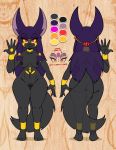  2019 anthro anubian_jackal black_fur breasts butt canid canine canis conditional_dnp female fur hair jackal mammal model_sheet nude purple_eyes purple_hair pussy seshafi solo teckworks yellow_sclera 