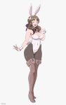  1girl animal_ears boots breasts brown_hair bunny_ears bunny_girl bunnysuit canime cleavage closed_eyes long_hair oosuki_mamako thigh_boots thighhighs tsuujou_kougeki_ga_zentai_kougeki_de_ni-kai_kougeki_no_okaasan_wa_suki_desu_ka? 