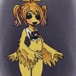  1:1 2019 anthro avian bird black_sclera blood blush bodily_fluids chicken clothed clothing feathers female five_nights_at_freddy&#039;s five_nights_at_freddy&#039;s_2 galliform gallus_(genus) hair open_mouth phasianid phurphag pigtails simple_background solo toy_chica_(fnaf) video_games yellow_feathers 