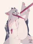 2019 4_fingers 4_toes anthro bdsm big_breasts bikini bit_gag blush bodily_fluids bound breasts camel_toe clothing digital_media_(artwork) dragon electrycpynk female fingers fur furred_dragon gag gagged grey_eyes hair hi_res horn inner_ear_fluff japanese_clothing kimono long_hair navel neck_tuft pawpads reins signature slightly_chubby solo spread_legs spreading swimwear tears thick_thighs toes tuft voluptuous white_fur white_hair 