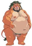  2019 anthro arsalan balls belly bluewhale127 blush felid hi_res humanoid_hands lion male mammal moobs navel nipples obese overweight pantherine simple_background solo tokyo_afterschool_summoners video_games white_background 