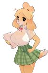  &lt;3 2019 animal_crossing anthro big_breasts blush breasts canid canine canis clothed clothing domestic_dog female foldblank fur hair isabelle_(animal_crossing) mammal nintendo open_mouth shih_tzu simple_background solo toy_dog video_games white_background yellow_fur 