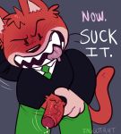  2019 anthro bottomwear clothing domestic_cat english_text faggotrat felid feline felis fur goro_(mappy) hi_res humanoid_hands humanoid_penis male mammal mappy pants penis red_fur shirt slightly_chubby solo text tongue tongue_out topwear 