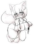  2016 4_fingers anthro areola bdsm bedroom_eyes big_breasts black_and_white blush bondage bound breasts canid canine female fingers hair half-closed_eyes kemono looking_at_viewer mammal monochrome nipples nude seductive simple_background smile solo tanu-tan white_background 