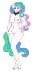  2019 anthro anthrofied areola barely_visible_genitalia barely_visible_pussy breasts collar equid feathered_wings feathers female friendship_is_magic hair hand_on_hip horn looking_at_viewer mammal multicolored_hair my_little_pony nipples nude pia-sama pose princess_celestia_(mlp) purple_eyes pussy simple_background solo standing white_background wide_hips winged_unicorn wings 