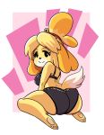 animal_crossing black_nose bra butt canid canine canis clothing domestic_dog female fur hi_res isabelle_(animal_crossing) lingerie mammal mrkashkiet nintendo panties shih_tzu simple_background solo toy_dog underwear video_games yellow_fur 