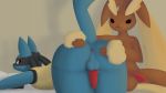  16:9 2019 anthro anus ass_up balls bed canid canine digital_media_(artwork) duo hi_res inside knot lagomorph looking_at_viewer looking_back lopunny lucario male mammal nintendo nude penis pok&eacute;mon pok&eacute;mon_(species) presenting raised_tail rdroid shaded sitting smile spreading tapering_penis video_games 