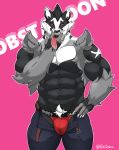  2019 abs absurd_res bottomwear clothed clothing front_view hi_res male mammal muscular muscular_male nintendo obstagoon pants pecs pok&eacute;mon pok&eacute;mon_(species) raikarou simple_background solo tongue topless underwear video_games 