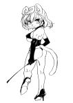  2016 anthro black_and_white blush breasts butt clothed clothing collar felid female footwear hair high_heels kemono lion looking_at_viewer looking_back mammal monochrome pantherine partially_clothed shoes simple_background smile solo tanu-tan white_background 