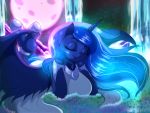  4:3 anthro clothed clothing digital_media_(artwork) equid eyes_closed female friendship_is_magic full_moon hair horn lying mammal moon my_little_pony on_front princess_luna_(mlp) solo spread_wings suirano winged_unicorn wings 