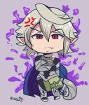  ambiguous_gender angry annoyed armor barefoot cape clothing corrin fire_emblem grey_hair hair hi_res humanoid humanoid_pointy_ears karbuitt nintendo not_furry red_eyes snaggle_tooth solo video_games 