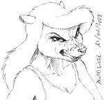  2008 angry animaniacs anthro asthexiancal breasts cleavage clothed clothing female fur hair mammal minerva_mink mink mustelid musteline shirt solo tank_top topwear warner_brothers 